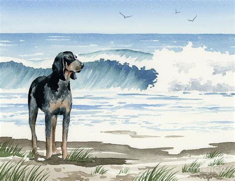 Bluetick Coonhound At The Beach Painting By David Rogers Fine Art America
