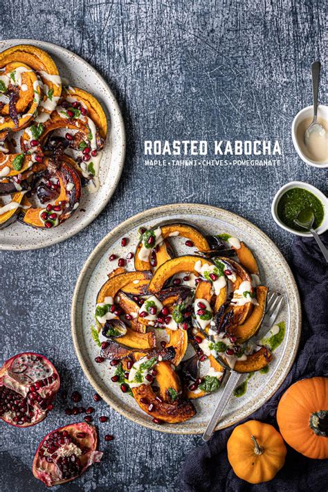 Roasted Kabocha Squash With Maple Tahini And Chives Sauce
