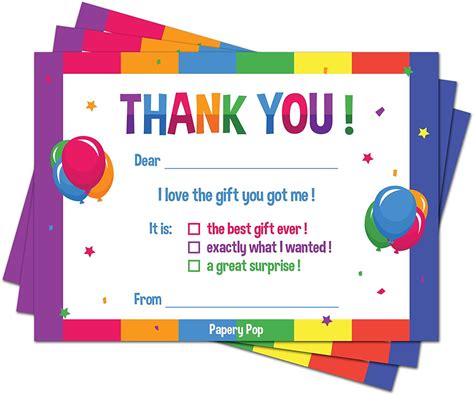 Kids Thank You Cards With Envelopes 15 Count Kids Birthday Thank