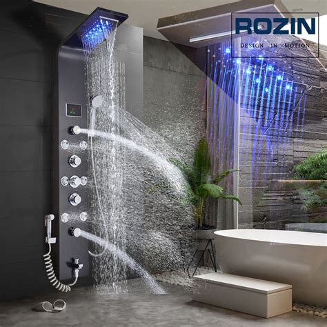 Kohler led rain shower head. LED Light Shower Faucet Bathroom Waterfall Rain Black ...