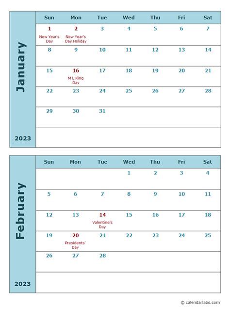 2023 Calendar Template Two Months Per Page Free Printable Templates