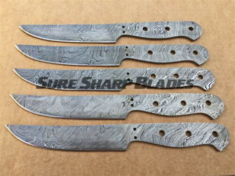 Lot Of 5 Custom Made Damascus Steel Blank Blade Steak For Knife Making