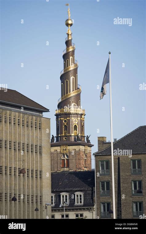Spire Of Vor Frelsers Kirke Church Of Our Saviour Copenhagen Stock