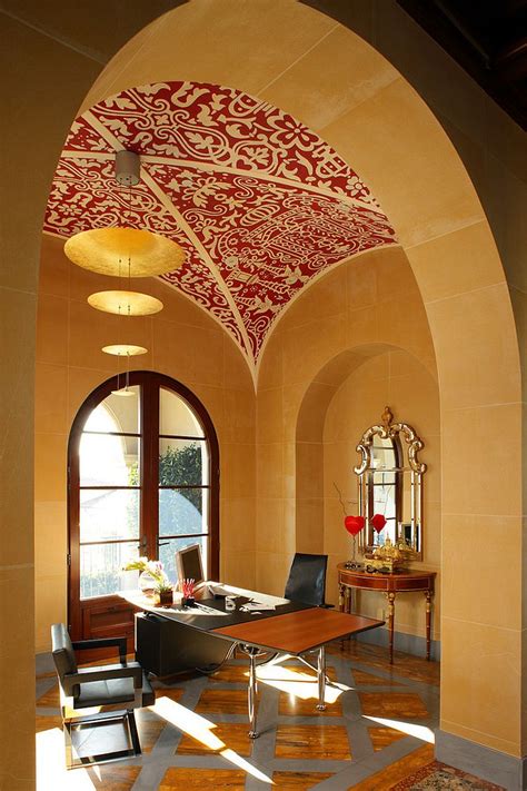 The ceiling can help tie and entire design idea together and give your room a real wow! 25 Fabulous Home Offices That Unleash Mediterranean Magic