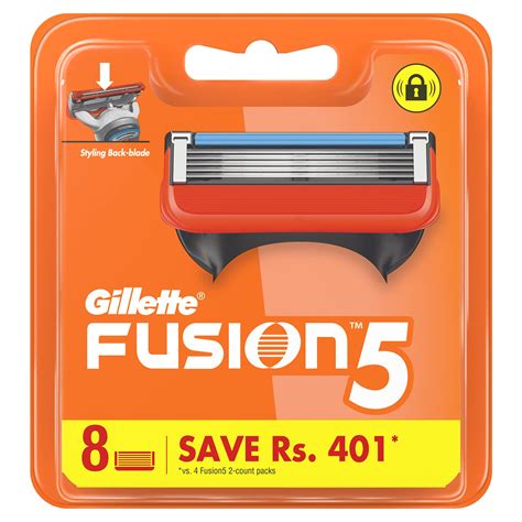 gillette fusion manual blades 8 pc for men with styling back blade for perfect shave and