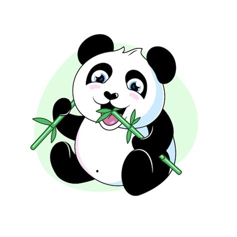 Premium Vector Panda With A Bamboo Branch Cute Panda Bear Eating Leaves