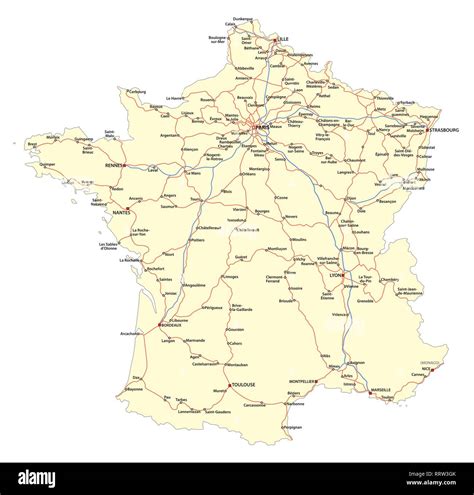 Map Of The Main Roads Of The French Railway Network Stock Vector Image