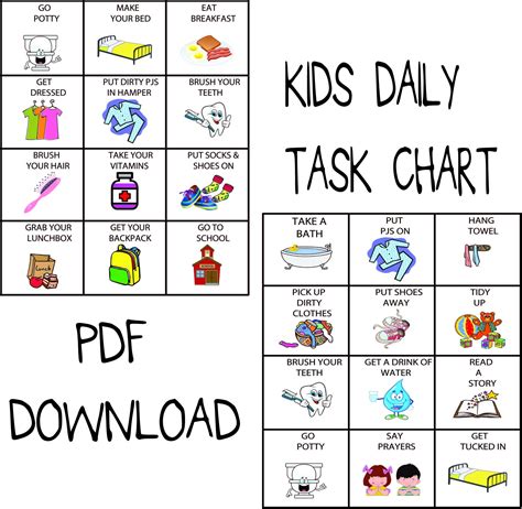 Kids Daily Task Chart Digital Download Pdf Etsy