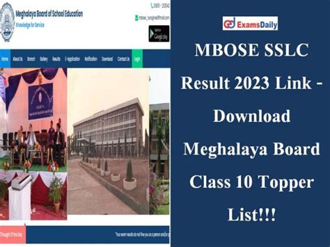 Mbose Sslc Result 2023 Link Out Download Meghalaya Board Class 10