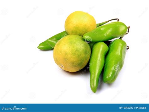 Green Chillies And Lemon Stock Photo Image Of Chili 16958222