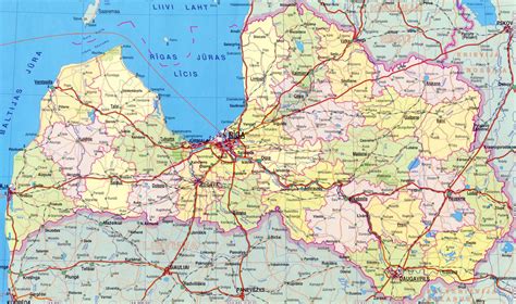 Большая подробная административно-территориальная карта Латвии ...