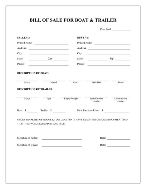 Boat And Trailer Bill Of Sale Form Bill Of Sale Template Templates