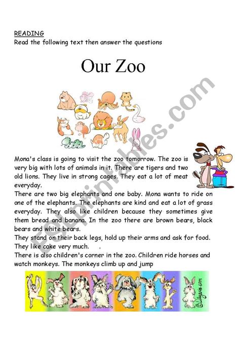 Our Zoo Reading Activity Or Test Esl Worksheet By Rehamahmed