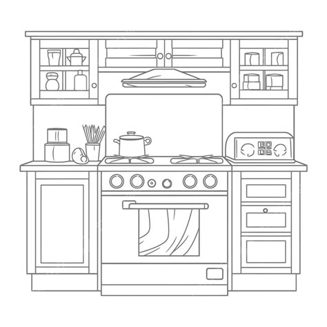 An Outline Design Of A Kitchen Stove And Drawers Sketch Drawing Vector