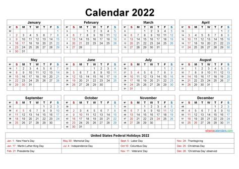 Printable 2022 Pdf Calendar Templates Calendarlabs Bank Holidays 2022