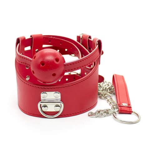 Faux Leather Neck Collar With Open Mouth Gag Ball Sex Fetish Bondage