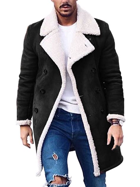 online exclusive mens fall winter faux fur coat thicken long jacket trench overcoat parka