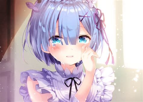 Aqua Eyes Blue Hair Blush Crying Nogi Takayoshi Rem Rezero Rezero