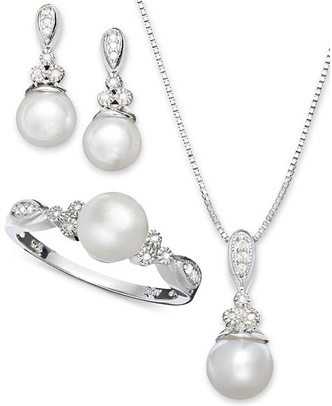 Cultured Freshwater Pearl 6 1 2mm And Diamond 3 8 Ct T W Jewelry
