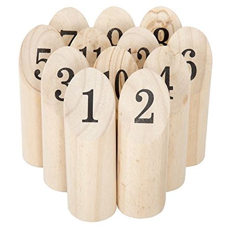 hey play wooden throwing game complete set 12 numbered pins throwing dowel carrying crate