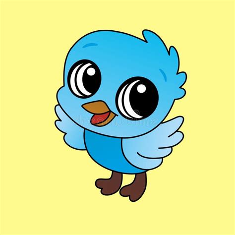 Illustration Of Blue Baby Bird Cartoon Cute Funny Character Flat