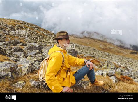 Adventurous Man Is Keen On Hiking Tourism Close Up Side View Photo