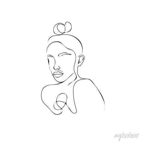 Nude Woman Face Abstract Silhouette Continuous Line Drawing