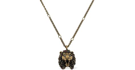 Gucci Embellished Lion Head Necklace In Metallic For Men Lyst