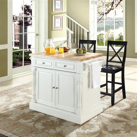 Crosley Furniture White Craftsman Kitchen Island With 2 Stools At