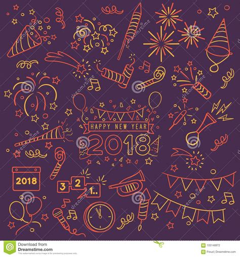 Doodle New Year Celebration Elements Stock Illustration Illustration
