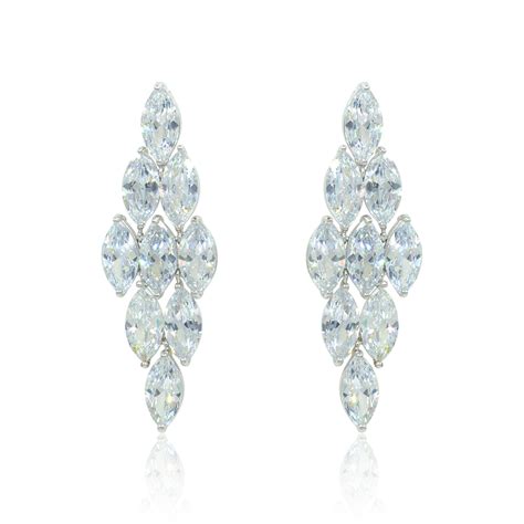 Diamond Long Bridal Dangle Drop Earrings Espere Jewelry