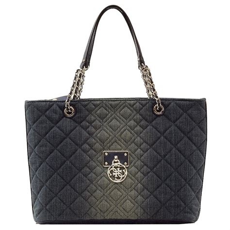 Guess Womens Aliza Blue Quilted Tote Carryall Handbag