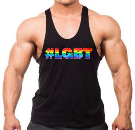 Men S Rainbow LGBT Black Stringer Tank Top Gay Bi Pride Workout Fitness