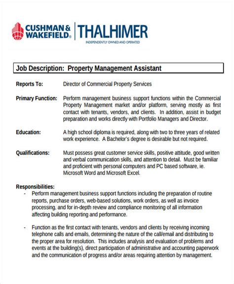 The job description of a finance assistant covers providing a combination of finance and administrative assistance to his or her coworkers. FREE 12+ Management Job Description Samples in MS Word | PDF