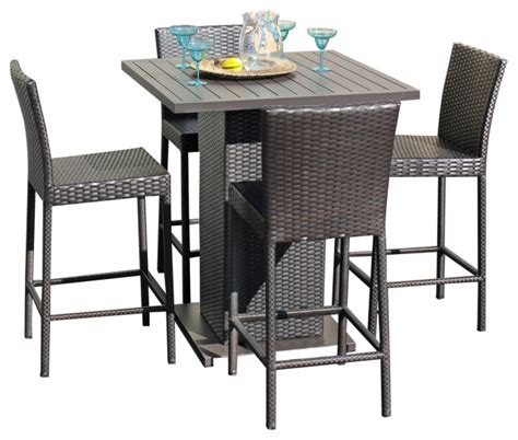 Belle Pub Table Set With Barstools 5 Piece Outdoor Wicker Patio