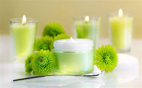 Wallpaper Cream Candles Flowers Green Therapy 1920x1200 Goodfon