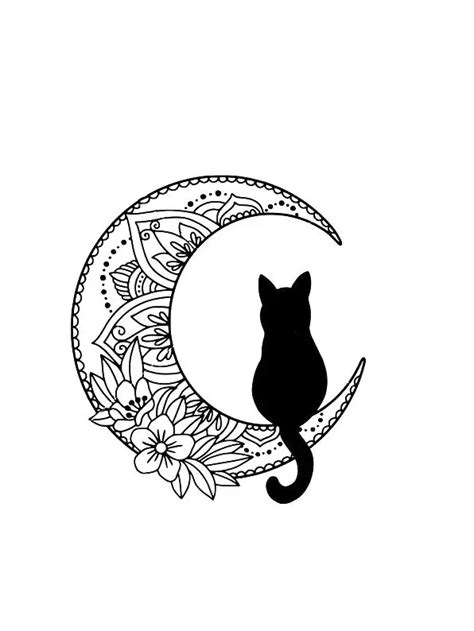 Casual Simple Cat Moon Print V Neck Tank Top Black Cat Tattoos Cat
