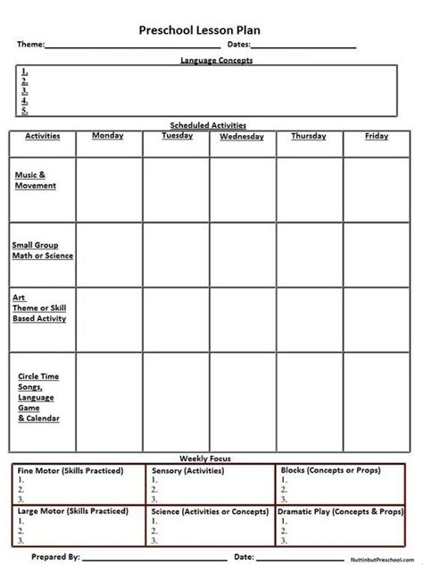 Blank Preschool Lesson Plan Template 11 Professional Templates Ideas