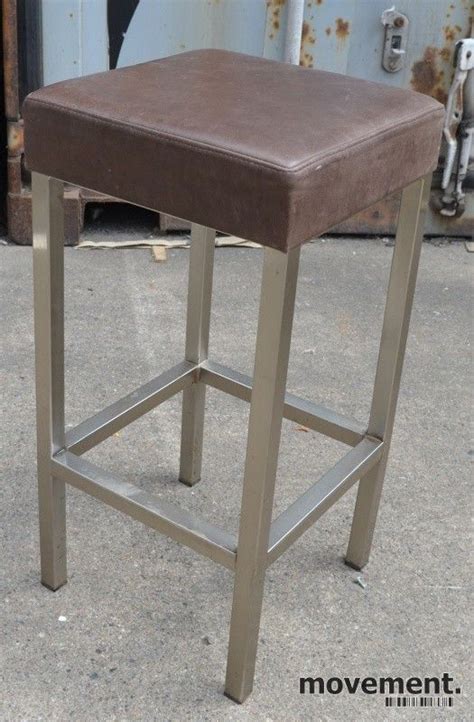 5 stk Barkrakk barstol i brunt skinn rustfritt stål sittehøyde