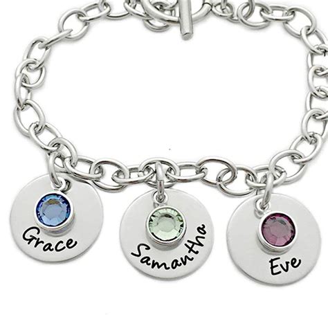 Charm Bracelet Personalized With Name And Birthstones