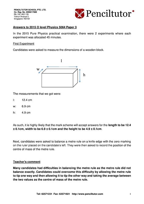 Igcse Physics Past Papers Alternative To Practical - Penciltutor's answers to 2018 O Level and IGCSE papers: October 2015