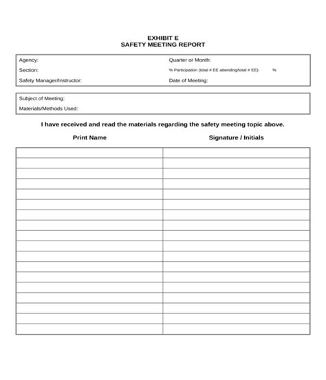 Free 10 Safety Meeting Forms In Pdf Ms Word Excel