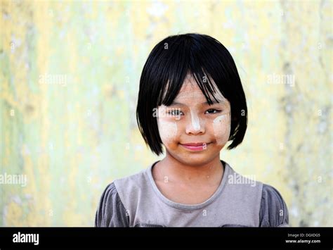 Girl With Thanaka Paste On Her Face Mandalay Myanmar Burma