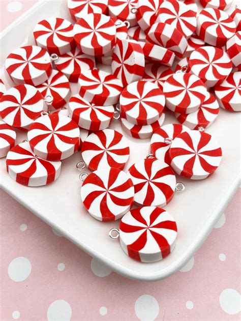 6 Large Red Peppermint Starlight Mint Candy Charm Pendants Polymer