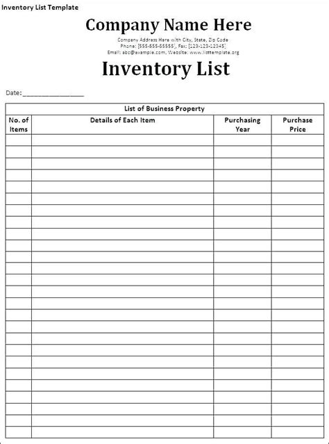 Printable Free Office Supply Inventory List Template Printable Words