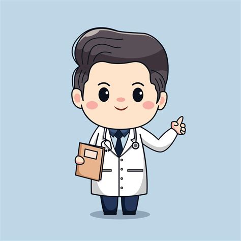Illustration Of Cute Male Doctor With Pointing Hand Kawaii Vector