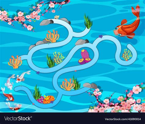 Underwater Maze Game Template For Kindergarten Vector Image