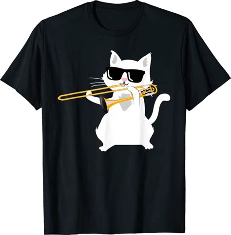 Cat Playing Trombone T Shirt Clothing Shoes And Jewelry