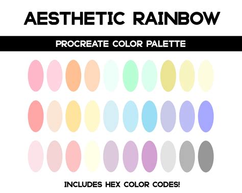 Procreate Color Palette Pastel Soft Pastel Color Palette Rainbow Pastel