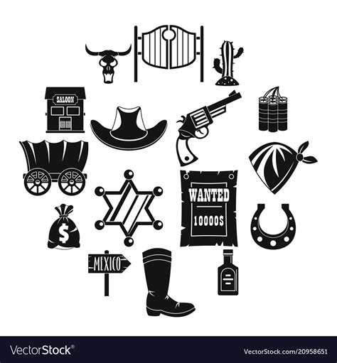 Wild West Icons Set Design Logo Simple Style Vector Image